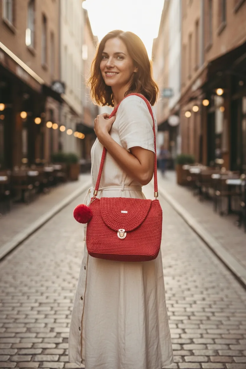 Cartera roja Rêve Atelier en la calle